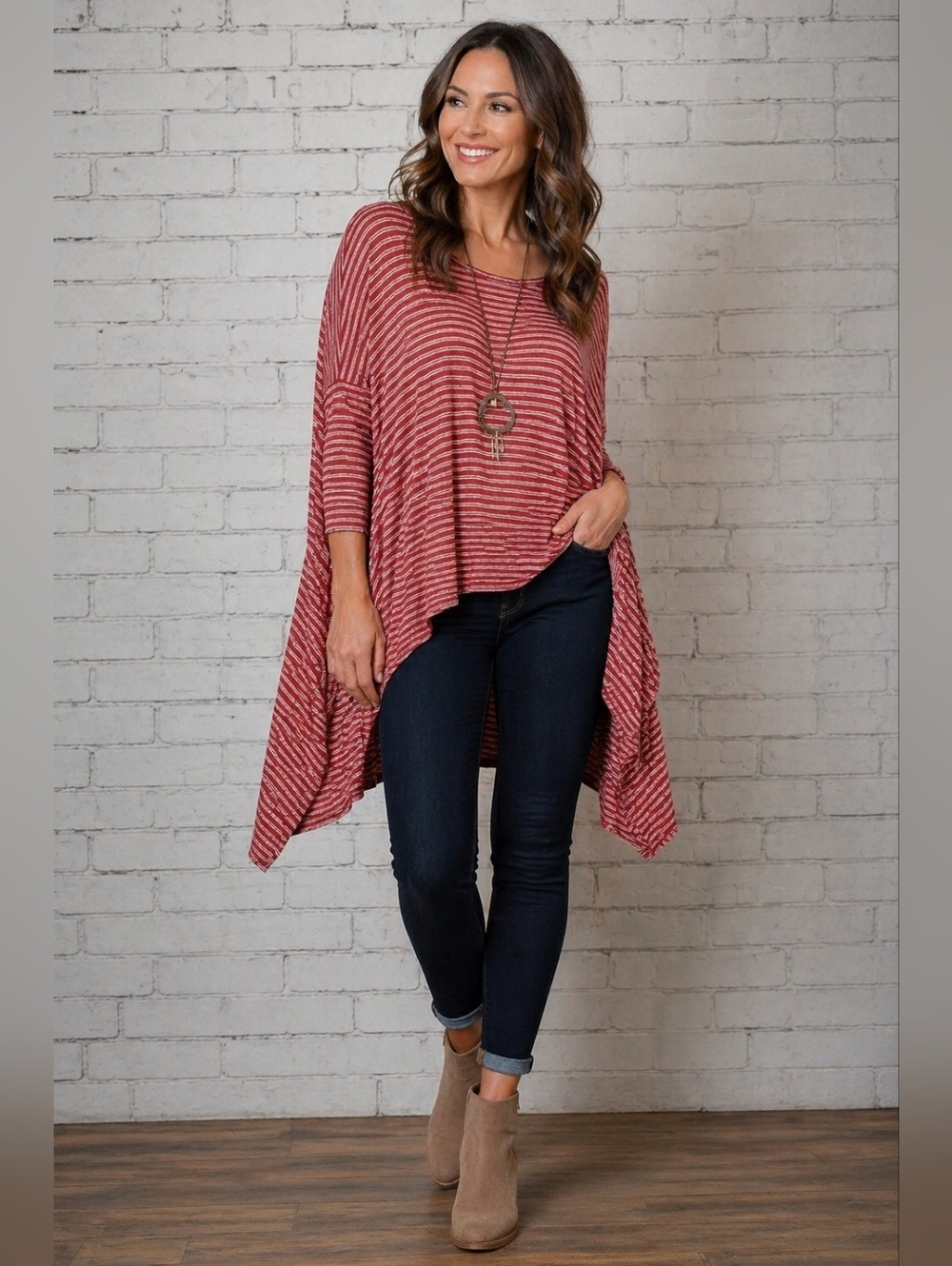 Free People Hi/Low Stripe Oversize Top